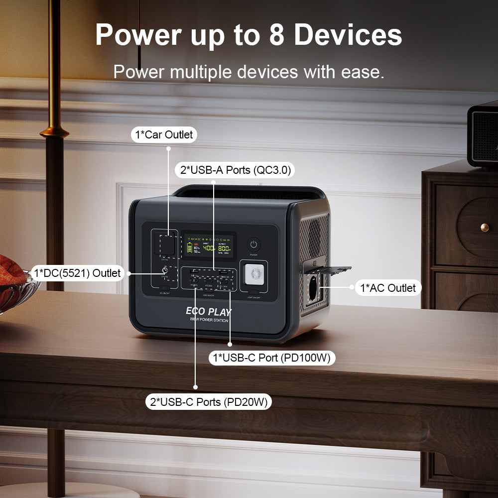 ECO PLAY N054 - 800W Portable Power Station, Midnight Black