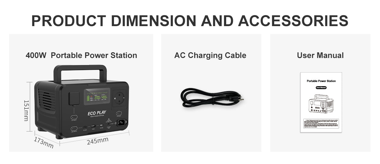ECO PLAY N089 - 400W Portable Power Station, Black