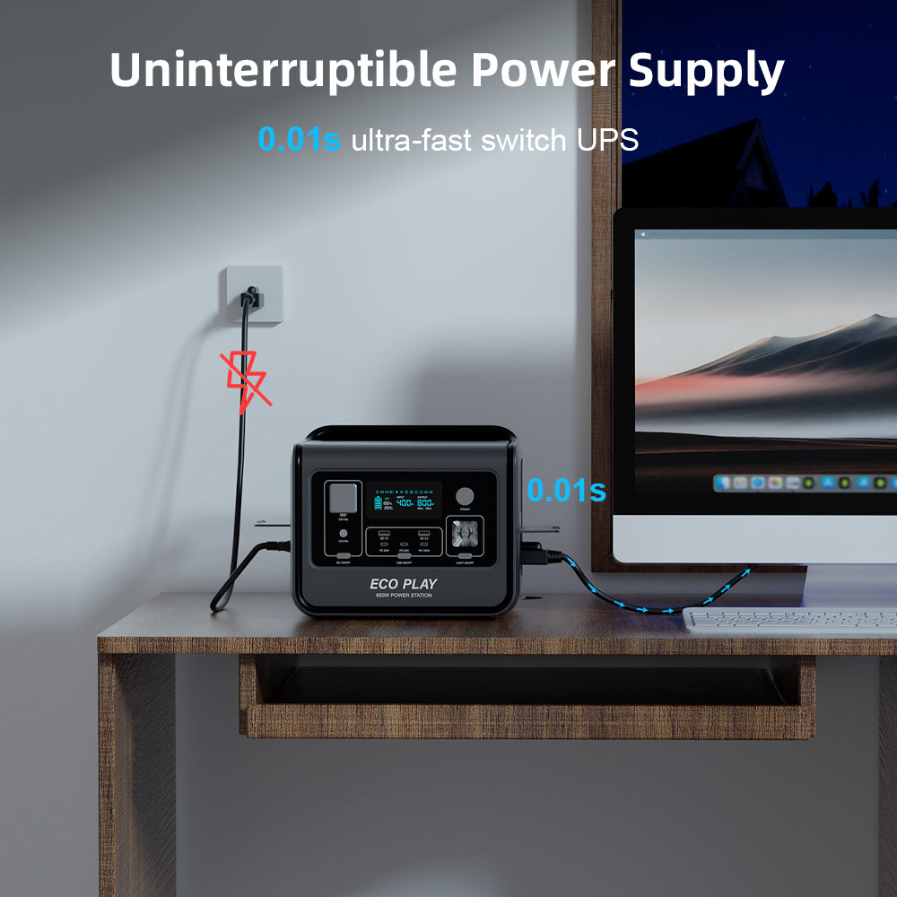 ECO PLAY N054 - 800W Portable Power Station, Midnight Black