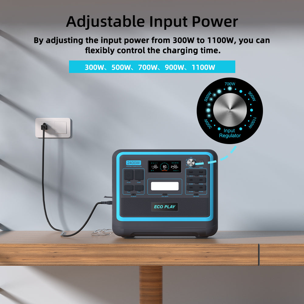 ECO PLAY N052 - 2400W Portable Power Station, Bluish Black
