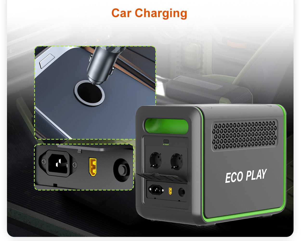 ECO PLAY N077 - 1200W Portable Power Station, Greenish Grey