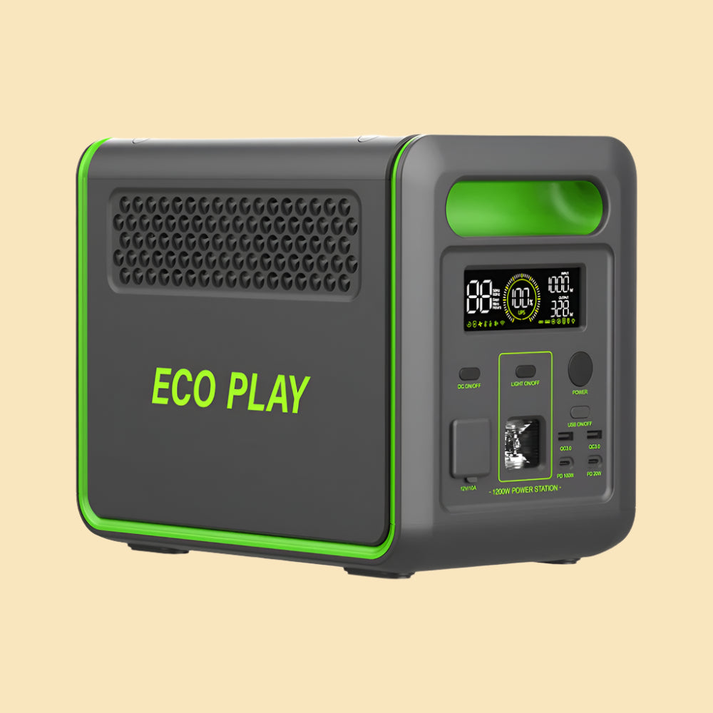ECO PLAY N077 - 1200W Portable Power Station, Greenish Grey