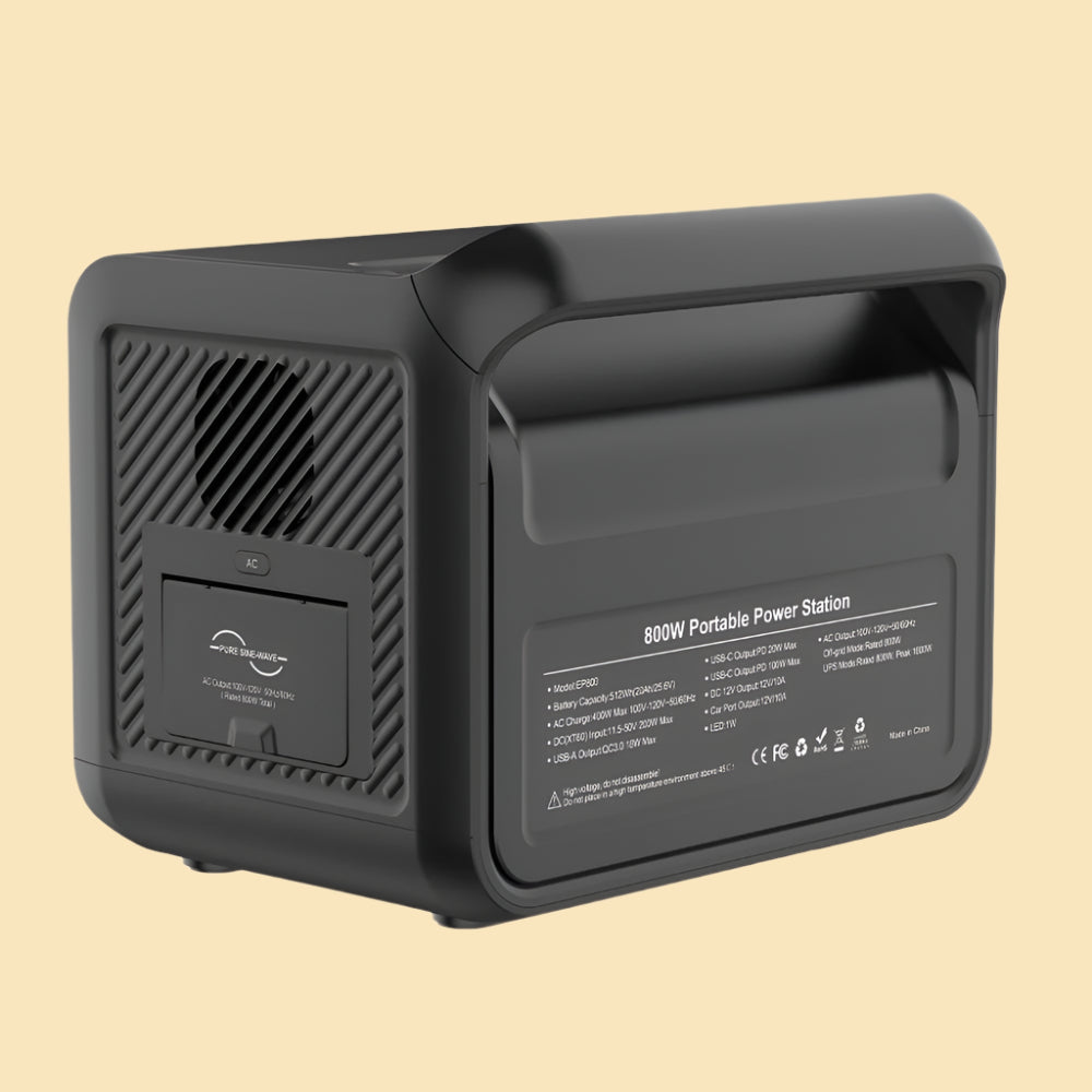 ECO PLAY N054 - 800W Portable Power Station, Midnight Black